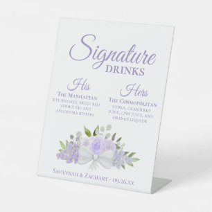 Signature Drinks Lavender Roses & Blossoms Wedding Pedestal Sign