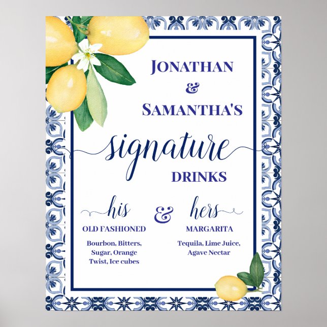 Signature Drinks Mediterranean Wedding Reception Poster (Front)