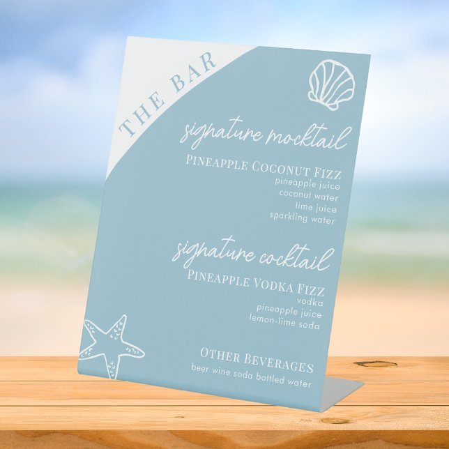 Signature Drinks Menu Editable Beach Bar Tabletop Pedestal Sign (Creator Uploaded)
