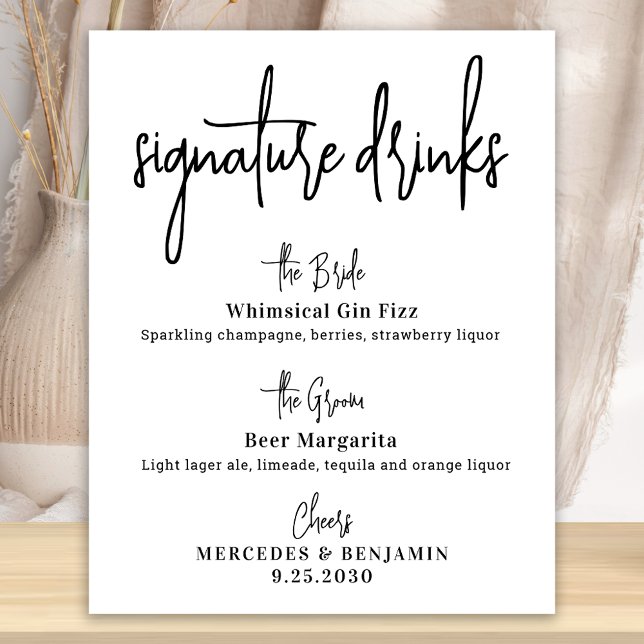Signature Drinks Modern Calligraphy Wedding Bar  Poster (Creator Uploaded)