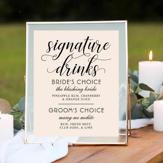Signature Drinks Modern Cream and Black Wedding Poster (Creator Uploaded)