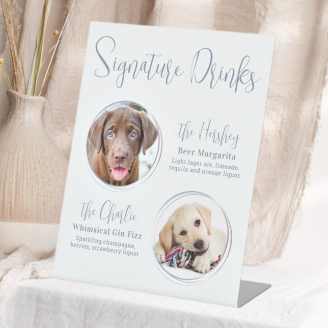 Signature Drinks Modern Dusty Blue Pet Wedding Pedestal Sign (Creator Uploaded)