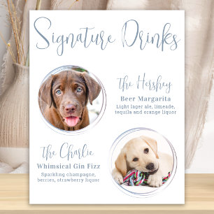 Signature Drinks Modern Dusty Blue Pet Wedding Poster
