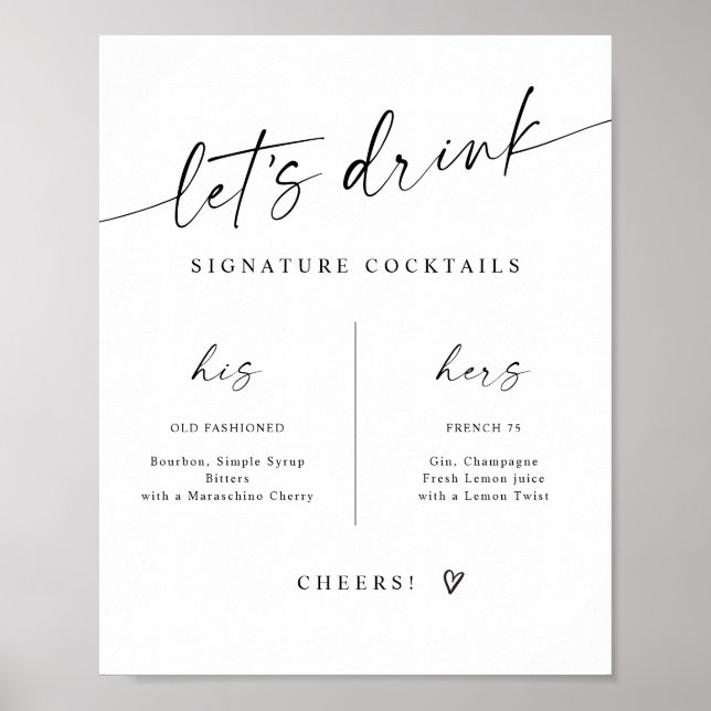 Signature Drinks Modern Handwritten Wedding Sign (Front)