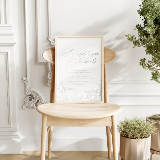 Signature Drinks Modern Vintage Blue Wedding Poster (Creator Uploaded)