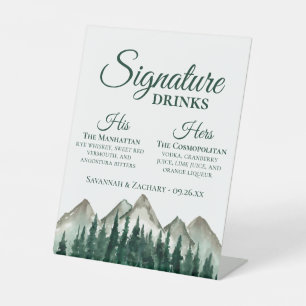 Signature Drinks Mountains & Pine Wedding Pedestal Sign