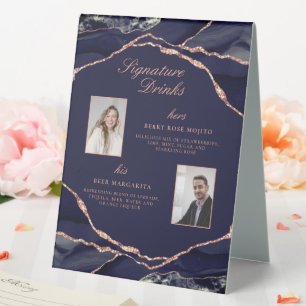 Signature Drinks Navy Rose Agate Wedding Photos