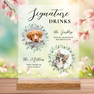 Signature Drinks Pet Dog Cat Custom Photo Wedding Acrylic Sign