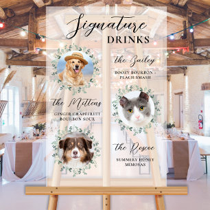 Signature Drinks Pet Wedding 3 Photo Cocktail Acrylic Sign