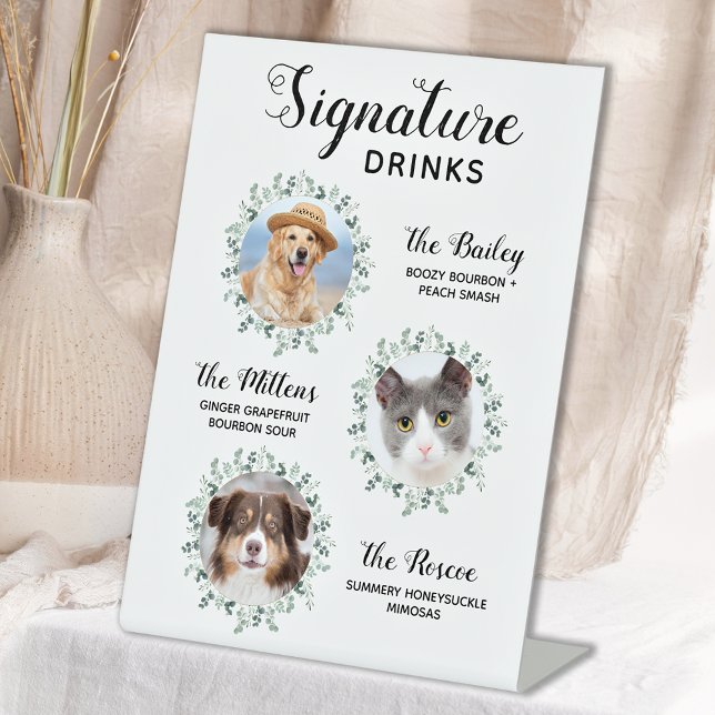 Signature Drinks Pet Wedding 3 Photo Cocktail Pedestal Sign (Creator Uploaded)
