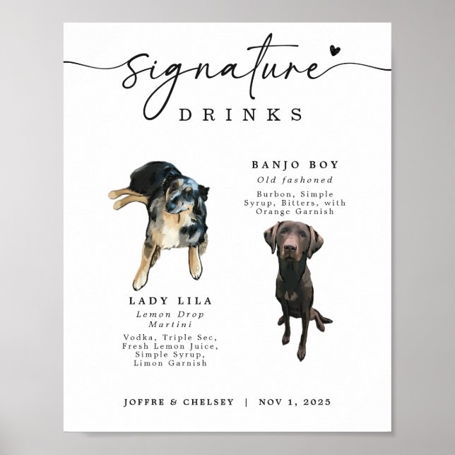 Signature Drinks Pet Wedding Bar Sign (Front)