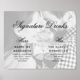 Signature Drinks Photo Elegant Script Wedding Sign