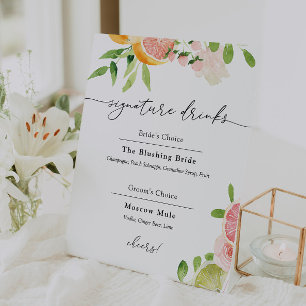 Signature Drinks Pink Citrus Fruit Sign