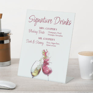 Signature Drinks Red and White Wine Dance Wedding Pedestal Sign