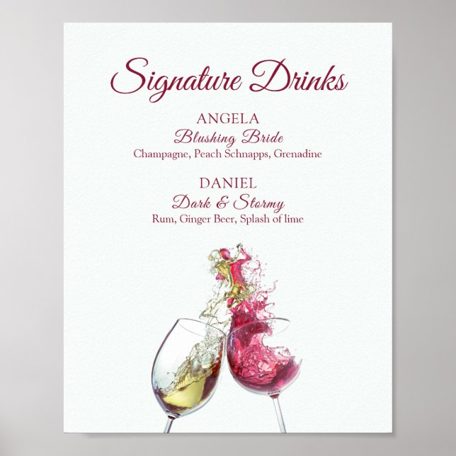 Signature Drinks Red and White Wine Dance Wedding Poster (Front)