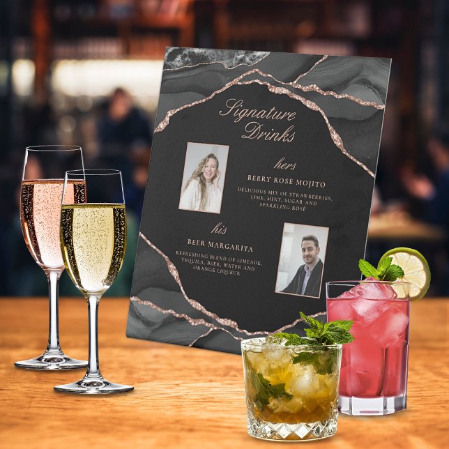 Signature Drinks Rose Gold Agate Wedding Photos Pedestal Sign (Signature Drinks Rose Gold Agate Wedding Photos Pedestal Sign)