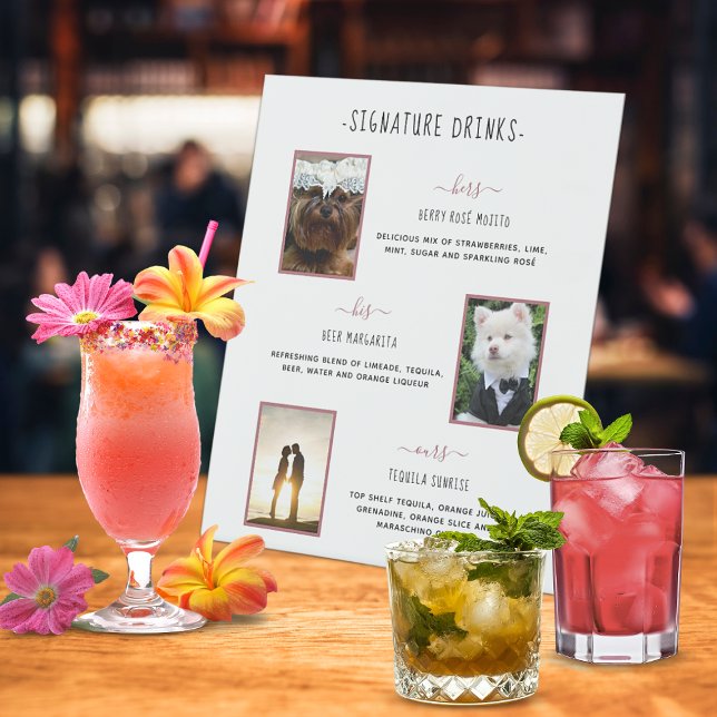 Signature Drinks Rose Gold Pet Wedding Photos Pedestal Sign (Signature Drinks Rose Gold Pet Wedding Photos Pedestal Sign)