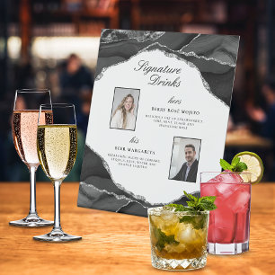 Signature Drinks Silver Black Agate Wedding Photos Pedestal Sign
