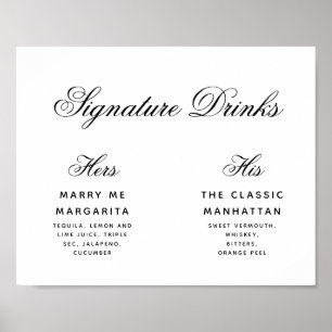 Signature Drinks Simple Black & White Wedding Sign