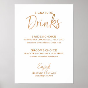 Signature Drinks   Stylish Gold Rose Lettered Poster