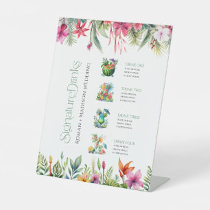Signature Drinks Tropical Flowers Bprder Pedestal Sign