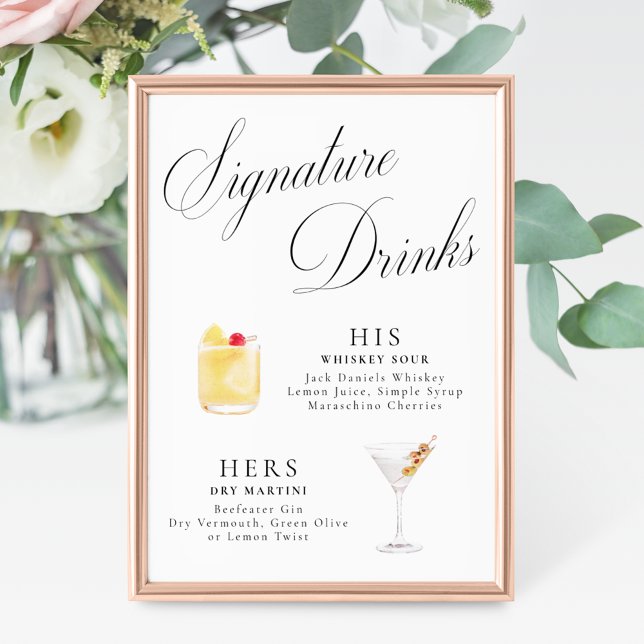 Signature Drinks Vintage Elegance Script Wedding Poster (Creator Uploaded)