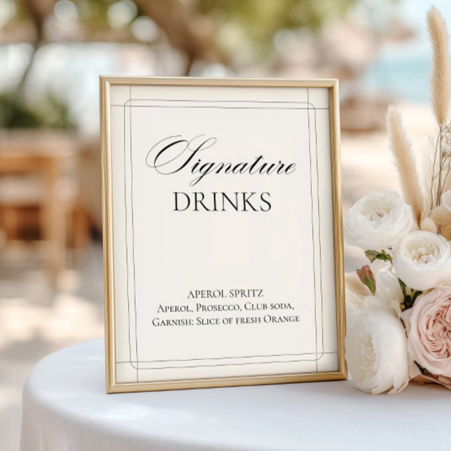 Signature Drinks Vintage Light Grey Sign      (Signature Drinks Vintage Light Gray Sign)