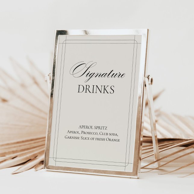 Signature Drinks Vintage Light Grey Sign      Invitation (Signature Drinks Vintage Light Gray Sign)
