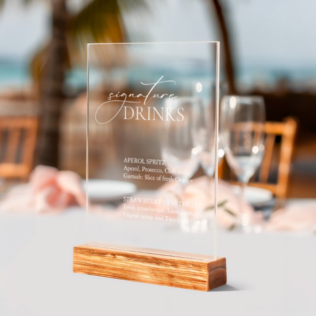 Signature Drinks Wedding Bar Acrylic Sign (Signature Drinks Wedding Bar Acrylic Sign)