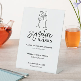 Signature Drinks Wedding Bar Menu Pedestal Sign
