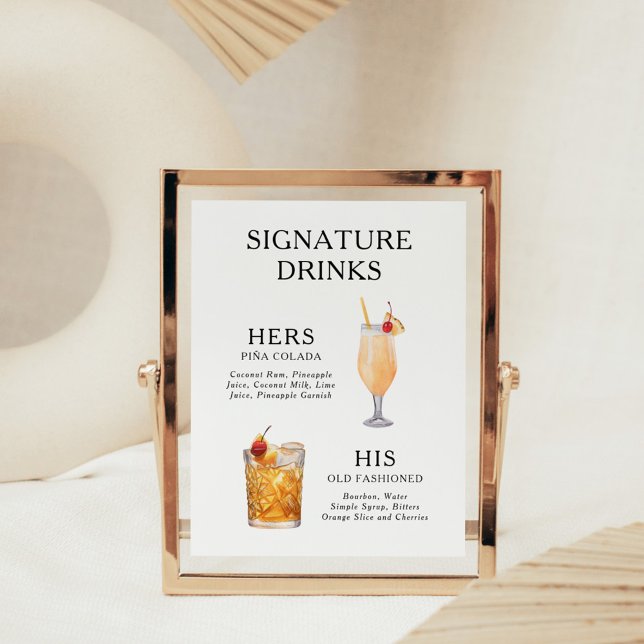 Signature Drinks Wedding Cocktail Menu Poster (Creator Uploaded)