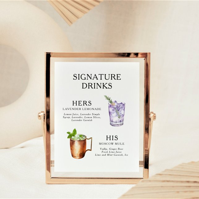 Signature Drinks Wedding Cocktail Menu Poster (Creator Uploaded)