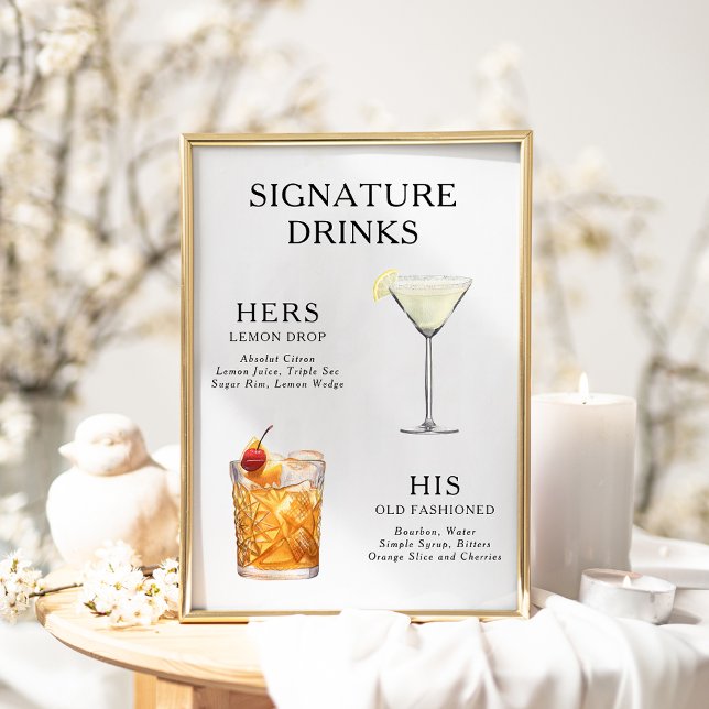 Signature Drinks Wedding Cocktail Menu Poster (Creator Uploaded)