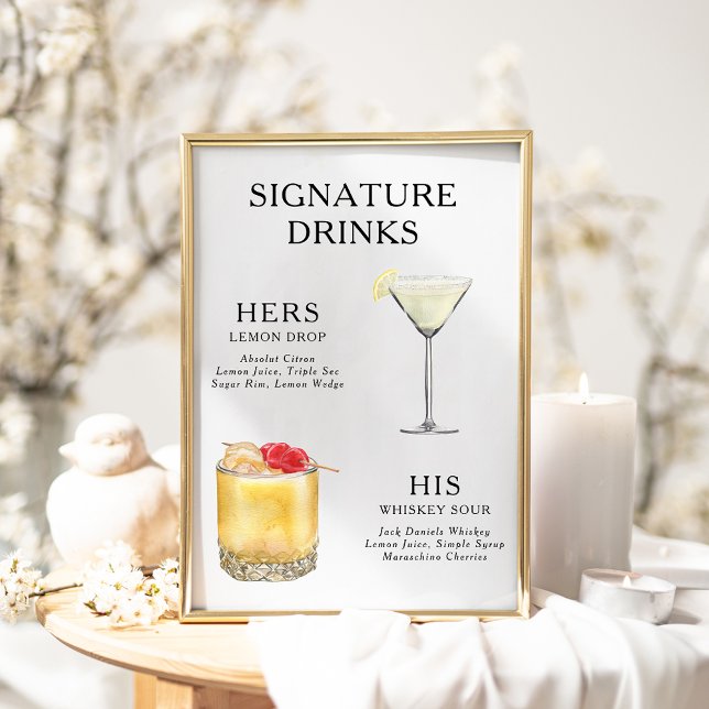 Signature Drinks Wedding Cocktail Menu Poster (Creator Uploaded)