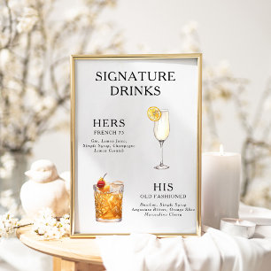 Signature Drinks Wedding Cocktail Menu Poster