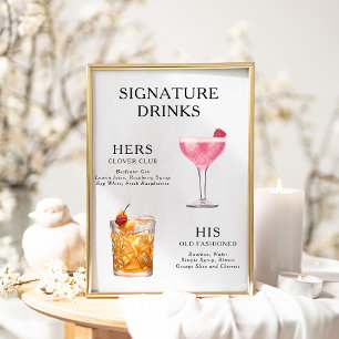 Signature Drinks Wedding Cocktail Menu Poster
