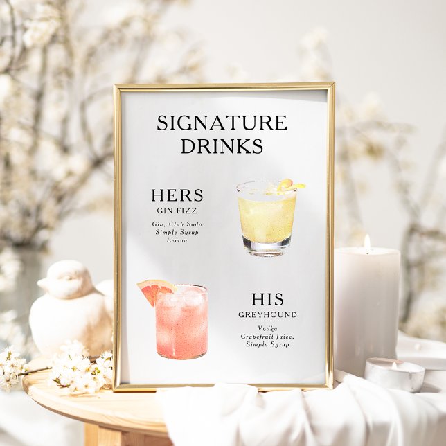 Signature Drinks Wedding Cocktail Menu Poster (Creator Uploaded)