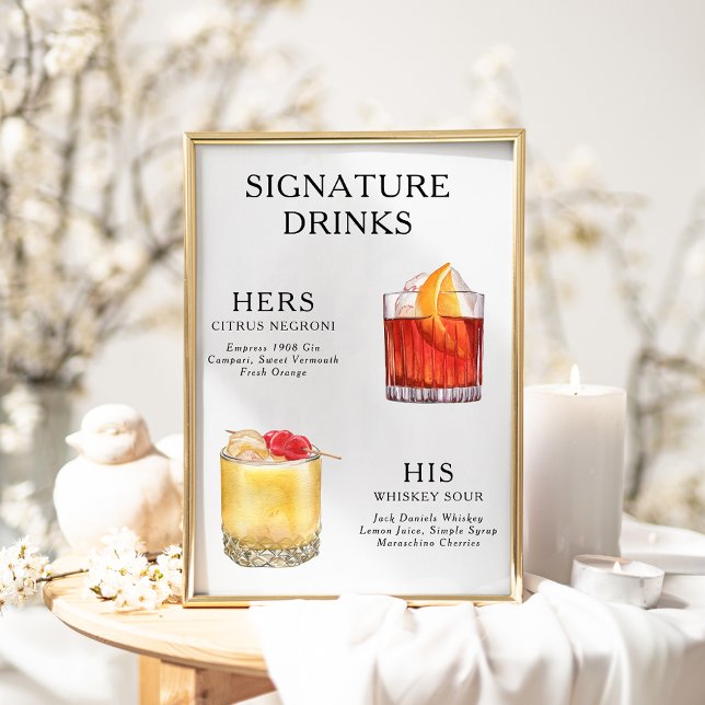 Signature Drinks Wedding Cocktail Menu Poster (Creator Uploaded)