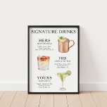 Signature Drinks Wedding Cocktail Menu Poster<br><div class="desc">Customise this wedding cocktail menu and it will be sure to impress!</div>