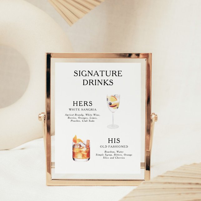 Signature Drinks Wedding Cocktail Menu Poster (Creator Uploaded)
