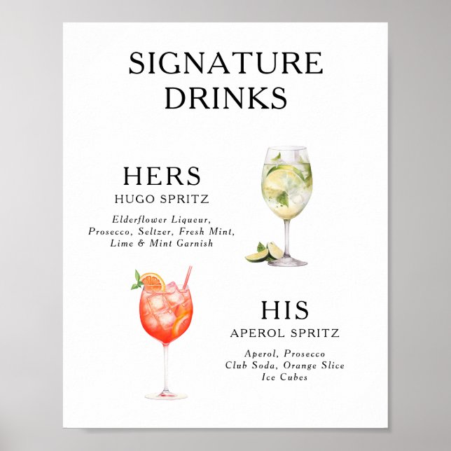 Signature Drinks Wedding Cocktail Menu Poster (Front)