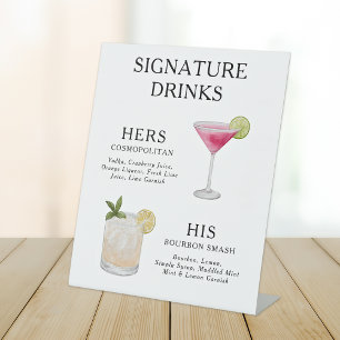 Signature Drinks Wedding Cocktail Menu Poster Pedestal Sign
