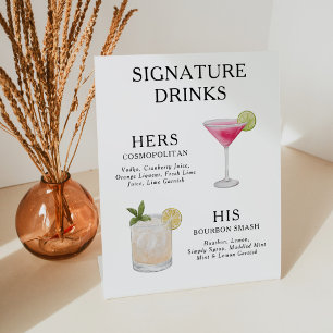 Signature Drinks Wedding Cocktail Menu Poster Pedestal Sign