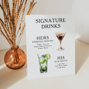 Signature Drinks Wedding Cocktail Menu Poster Pedestal Sign