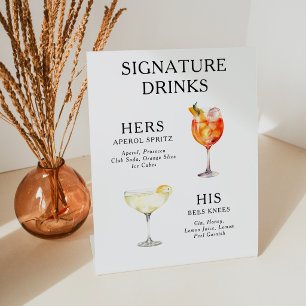 Signature Drinks Wedding Cocktail Menu Poster Pedestal Sign