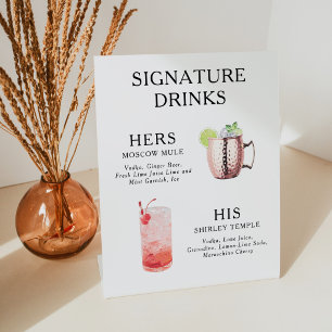Signature Drinks Wedding Cocktail Menu Poster Pedestal Sign