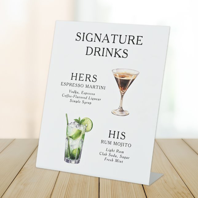 Signature Drinks Wedding Cocktail Menu Poster Pedestal Sign (Creator Uploaded)