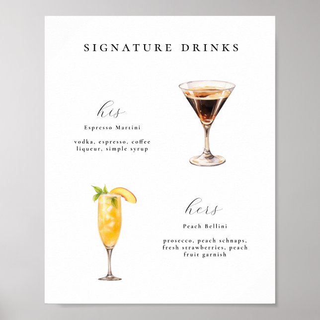 Signature Drinks Wedding Cocktails Poster (Front)