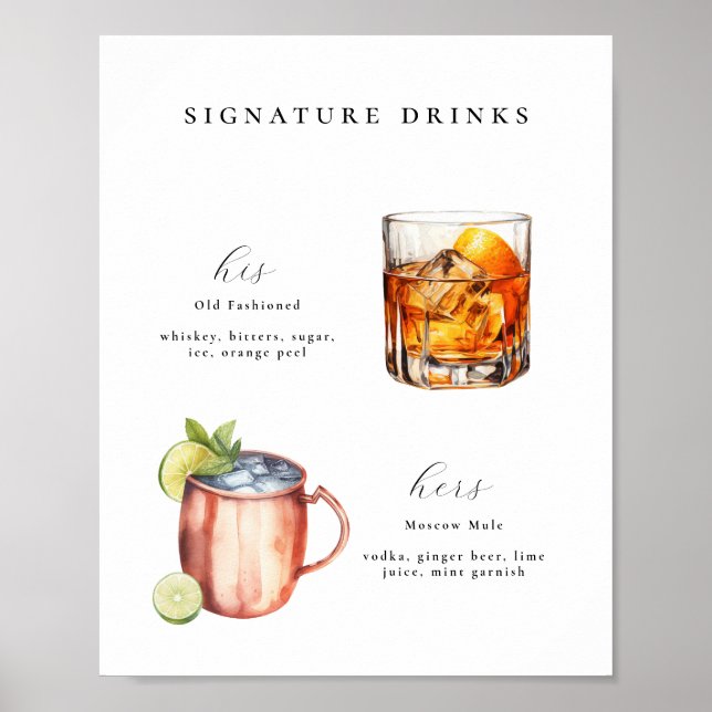 Signature Drinks Wedding Cocktails Poster (Front)