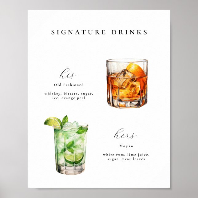 Signature Drinks Wedding Cocktails Poster (Front)
